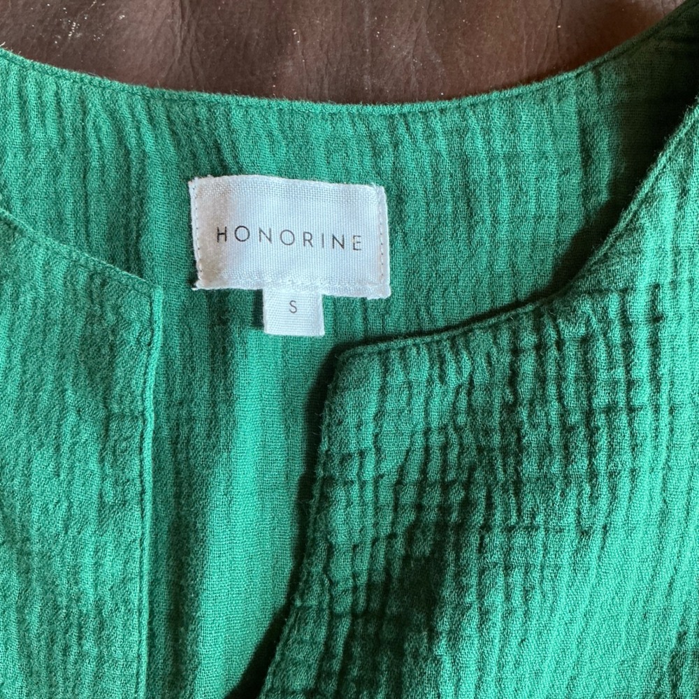 Honorine Green Gauze Cotton V Neck Long Sleeve Mini Dress Size S - Picture 2 of 4